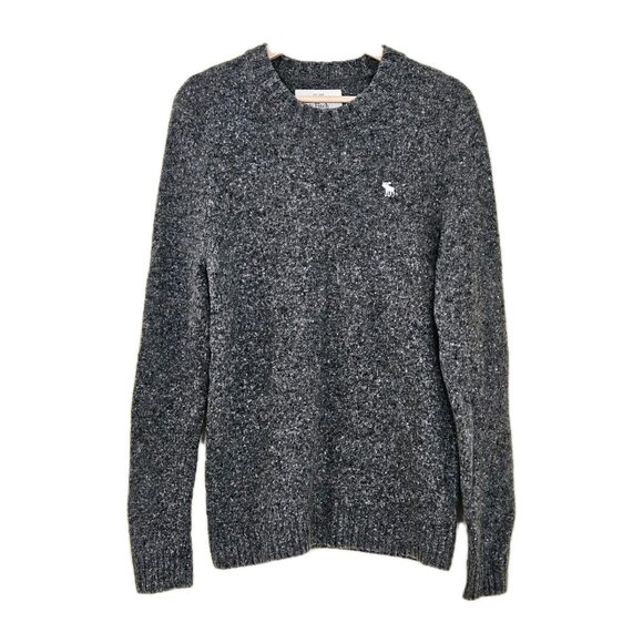 Abercrombie & Fitch Sweater Men M Marled Gray LS Crew Neck Wool Preppy Academia - Picture 1 of 16